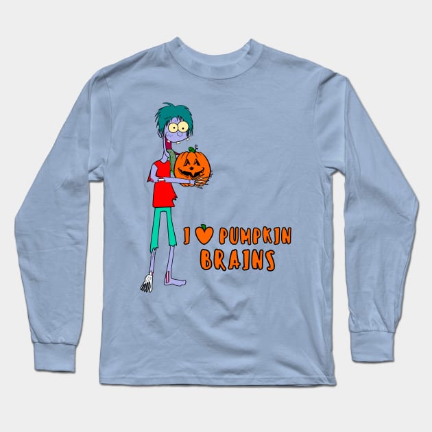 Silly Zombie loves pumpkin brains Long Sleeve T-Shirt by Mandz11